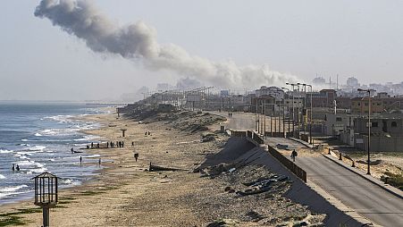 Smoke rises following an Israeli airstrike in the central Gaza Strip, Monday, April 1, 2024.