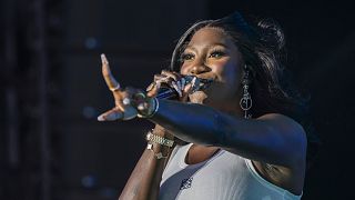 Aya Danioko, aka Aya Nakamura, performs on the main stage during the 46th edition of the Paleo Festival in Nyon, Switzerland, Saturday, July 22, 2023. 