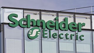 The logo of the French company Schneider Electric Schneider Electric a global specialist in energy management and automation is pictures in Rueil-Malmaison, west of Paris, Thu