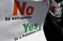 امرأة فلسطينية تهتف دعما لإقامة الدولة الفلسطينية في مدينة غزة. 2011/09/22