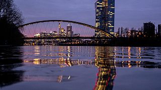 The European Central Bank is reflected in the river Main in Frankfurt, Germany, Thursday, March 21, 2024.