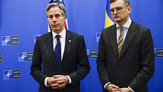 U.S. Secretary of State Antony Blinken, left, and Ukraine's Foreign Minister Dmytro Kuleba after a meeting of the NATO-Ukraine Council at NATO headquarters. 4 April, 2024