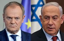 Poland's Prime Minister Donald Tusk and Israeli Prime Minister Benjamin Netanyahu.