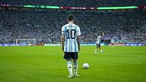 FILE - Argentina's Lionel Messi prepares to kick the ball during the World Cup group C football between Argentina and Mexico, 26/11/22. match 