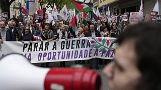Manifestation pour la paix à Gaza ce samedi devant l'ambassade d'Israël à Lisbonne.