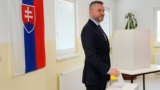 پیتر پلگرینی در حال رانداختن برگه رای در روز انتخابات ۶ آوریل ۲۰۲۴