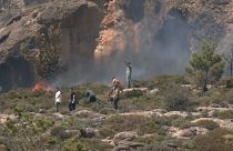 Citizens attempting to put out the weekend wildfire on the Greek island of Crete.  