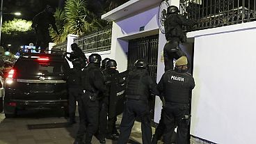 La policía irrumpe en la embajada de México en Quito, Ecuador, el viernes 5 de abril de 2024.