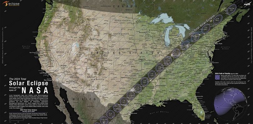 O χάρτης της NASA με το μονοπάτι της έκλειψης