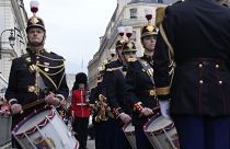 British soldiers and Republican Guards arrive at the Elysee Palace, Monday, April 8, 2024