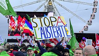 French protesters demonstrating against austerity moves in Brussels last December 