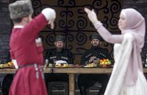 Chechnya reportedly bans music that is too fast or too slow - pictured here: Chechen regional leader Ramzan Kadyrov enjoying traditional dance