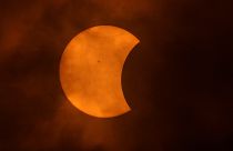 The moon partially covers the sun during a total solar eclipse, as seen from Eagle Pass, Texas, Monday, April 8, 2024.