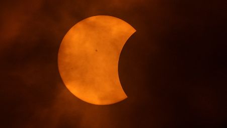 The moon partially covers the sun during a total solar eclipse, as seen from Eagle Pass, Texas, Monday, April 8, 2024.