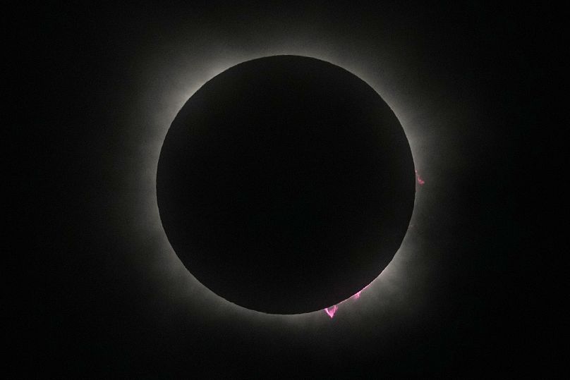 The moon covers the sun during a total solar eclipse, as seen from Eagle Pass, Texas, Monday, April 8, 2024.