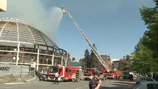 L'Universal Hall de Skopje, en Macédoine du Nord, a été entièrement détruit mardi 9 avril.