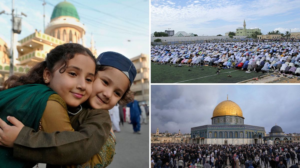 In pictures: Muslims across the world celebrate Eid-al-Fitr amid Gaza conflict thumbnail