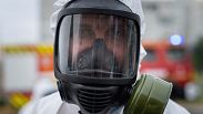 A Ukrainian emergency worker wearing a radiation protection suit participates in a training course in Zaporizhzhia, Ukraine, Thursday 29 June 2023