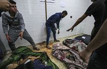 Bodies of people killed in the Israeli bombardment of the Gaza Strip are brought to al Aqsa Hospital in Deir al Balah, Gaza Strip, April 9, 2024.