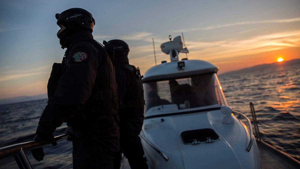 Frontex border agency officers patrol the Greek Mediterranean.