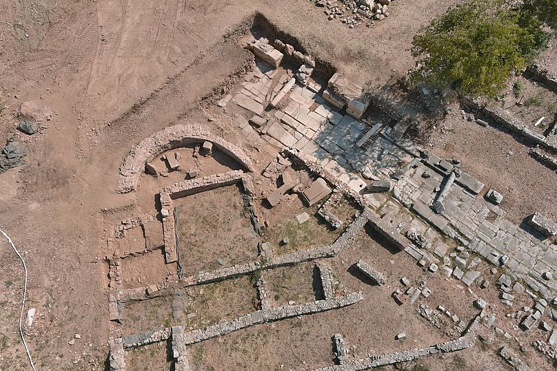 erial photograph of the site under excavation in Philippi.