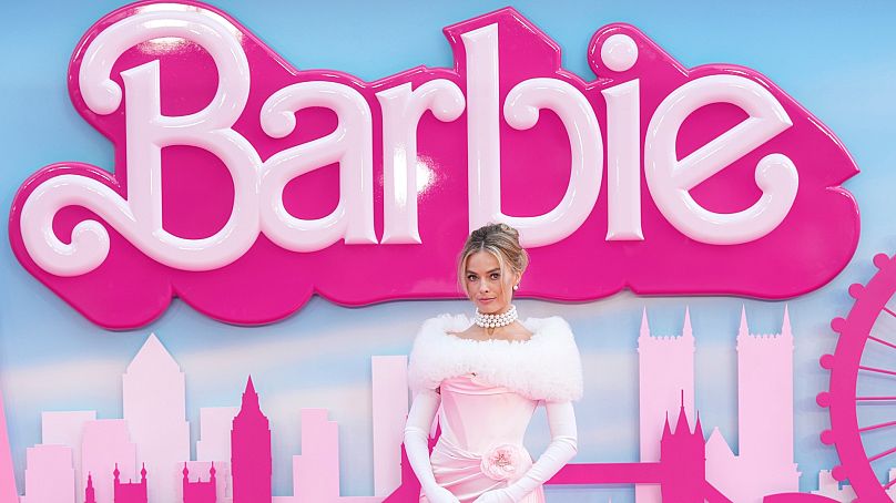 Margot Robbie poses for photographers upon arrival at the premiere of the film 'Barbie' on Wednesday, July 12, 2023, in London