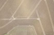 Drone's eye view of a ploughed field in Belgium.