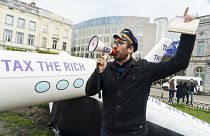 Inflatable plane from protest outside EU Parliament