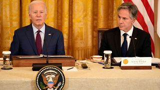 Joe Biden et Antony Blinken à la Maison-Blanche à Washington, le jeudi 11 avril 2024.