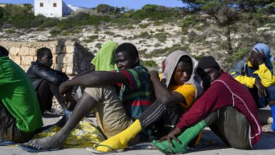 Des migrants arrivés sur l'île italienne de Lampedusa