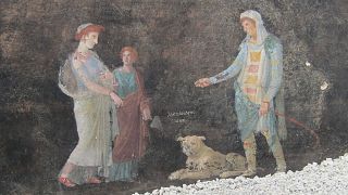 A fresco depicting Helen of Troy with Paris