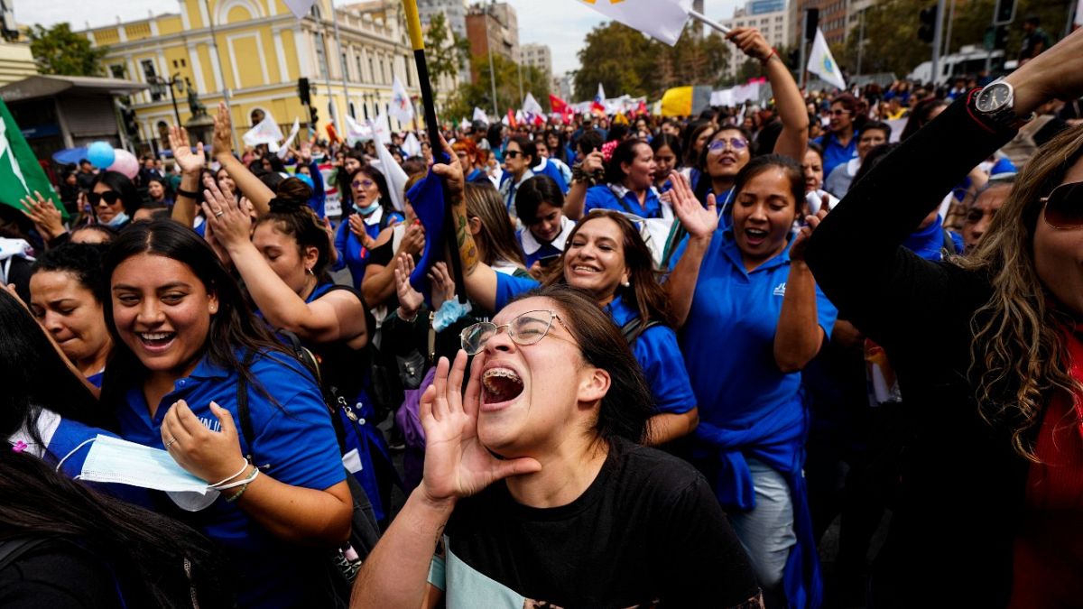 مظاهرة  للعمال التشيليين في سانتياغو 