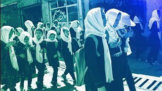 Students walk together from school in Kabul, June 2023
