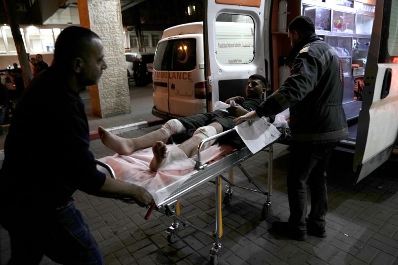 A Palestinian wounded in a settler rampage at the Palestine Medical Complex in the West Bank city of Ramallah, Friday, April 12, 2024.