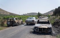سيارات فلسطينيين أحرقها المستوطنون في بلدة المغير في الضفة الغربية المحتلة. 2024/04/13