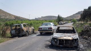 سيارات فلسطينيين أحرقها المستوطنون في بلدة المغير في الضفة الغربية المحتلة. 2024/04/13