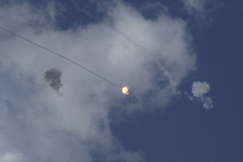 FILE - Israeli Iron Dome air defense system fires to intercept a rocket fired from the Gaza Strip as seen from southern Israel, Monday, Nov. 20, 2023.