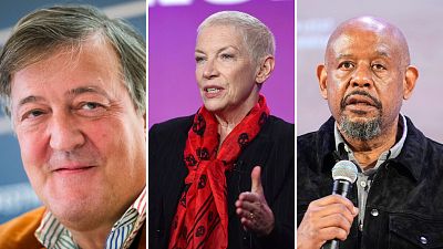 English comedian, actor, writer, presenter and activist Stephen Fry, singer Annie Lennox and American actor Forest Whitaker