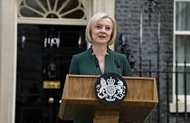Former PM Liz Truss resigns outside No. 10 Downing Street, 2022