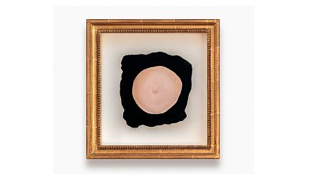 Marcel Duchamp, Prière de Toucher, 1947, Modified readymade: foam rubber breast on velvet mounted paper, 10 cm diameter