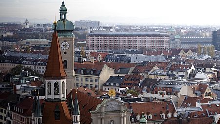 Arial view of the city center of German federal state Bavaria capital Munich, Germany, Saturday, Nov. 12, 2022. (AP Photo/Markus Schreiber)