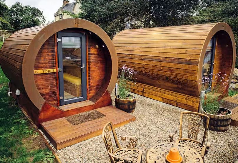 Delny glamping in the Scottish Highlands offers unusual whisky barrel-shaped spaces