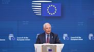 Der EU-Spitzendiplomat Josep Borrell spricht nach einer VTC-Sitzung der EU-Außenminister, 16. April 2024.