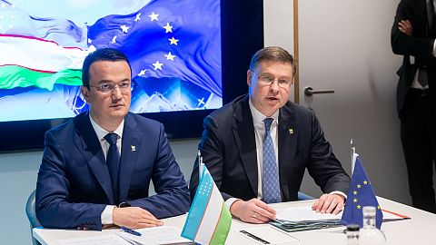 EU trade commissioner Valdis Dombrovskis and Uzbek trade minister Laziz Kudratov launch a strategic partnership on critical raw materials during EU-US trade talks this month 