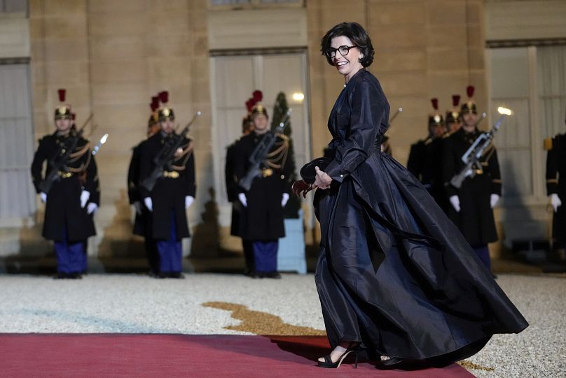 Culture minister Rachida Dati arrives for a state dinner with French President Emmanuel Macron, and Qatar's Emir Sheikh Tamim bin Hamad Al Thani at the Elysee Palace in Paris