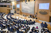 A view of the Swedish Parliament as lawmakers vote on the new gender identity law, in Stockholm, Wednesday, April 17, 2024.