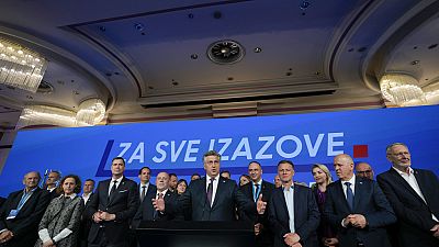 Der kroatische Ministerpräsident Andrej Plenkovic mit seinen Unterstützern, Zagreb, 18. April 