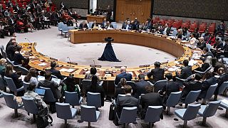 Il Commissario Generale della U.N. Relief and Works Agency for Palestine Refugees, Philippe Lazzarini, in alto a sinistra, si rivolge alla riunione del Consiglio di Sicurezza 