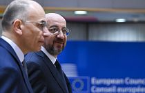 Enrico Letta és Charles Michel az Európai Tanács csúcstalálkozóján, Brüsszel, 2024. április 18.