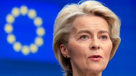 European Commission President Ursula von der Leyen addresses a media conference at the conclusion of an EU Summit in Brussels, Friday, 22 March 2024. 